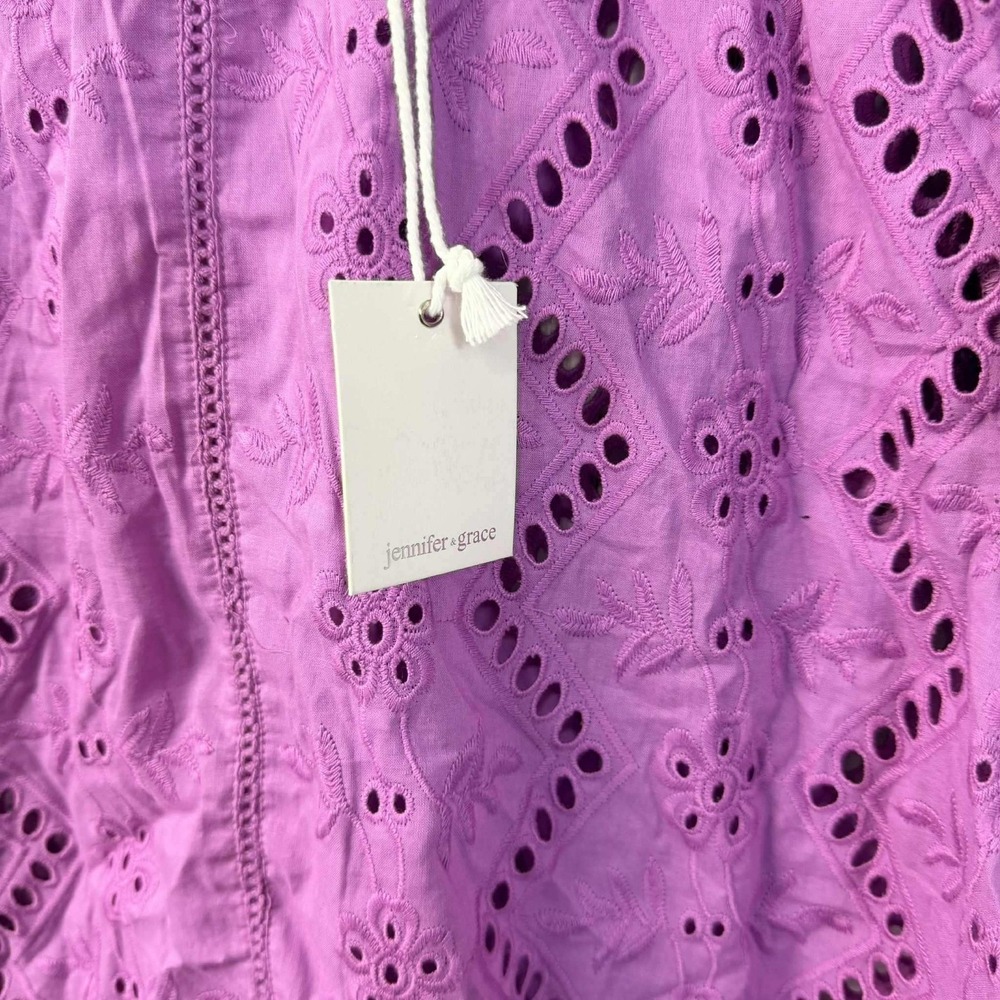 Eyelet Ruffle Neck Blouse - Lavender Purple - Picture 3 of 7